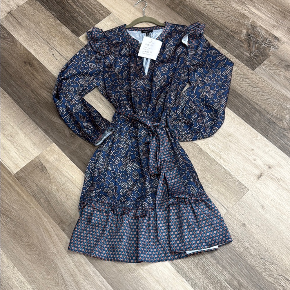 🍁Current Air Blue and White Ruffled Tiered Sundress